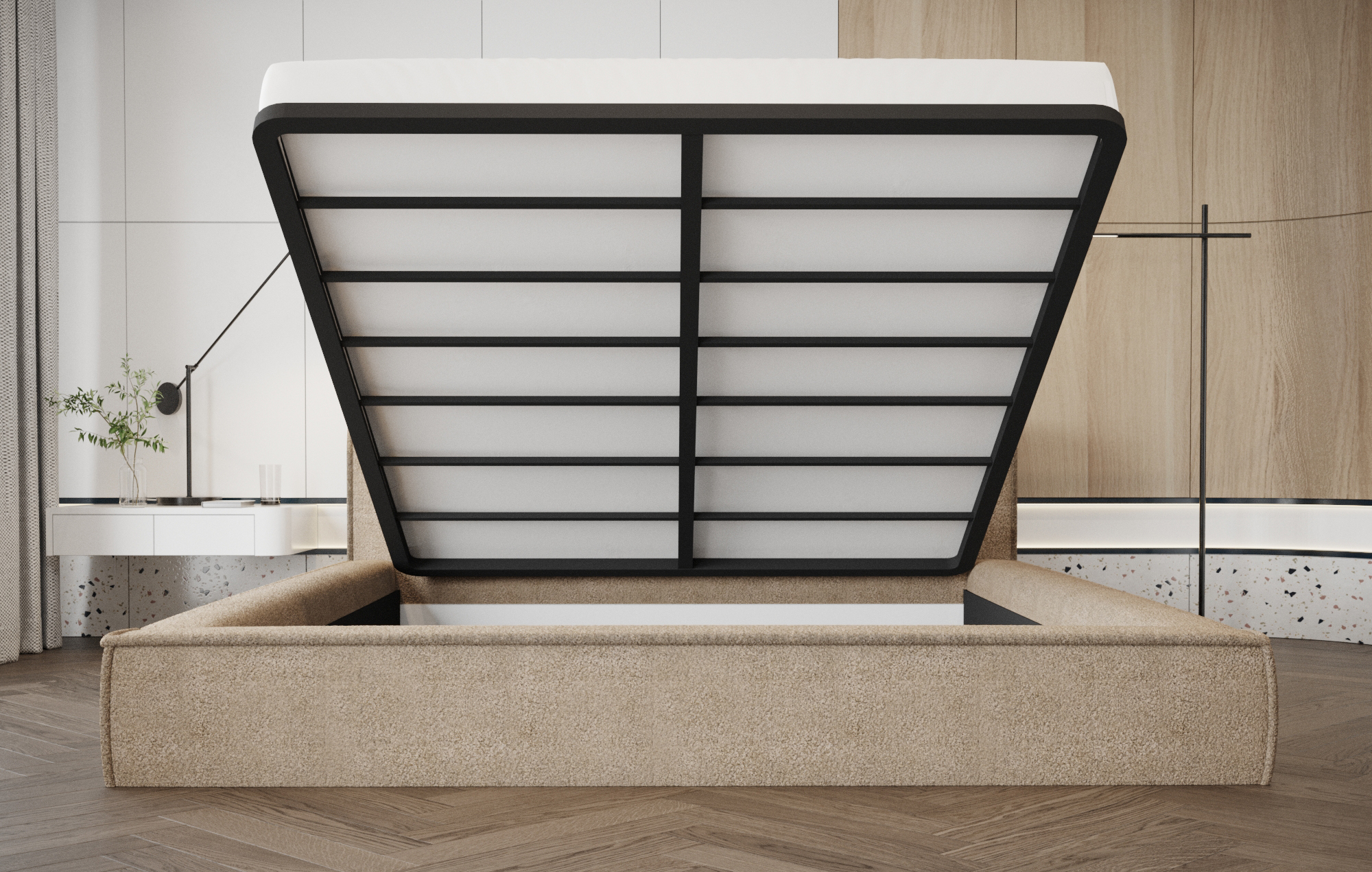 Storage bed met MDF frame 160x200cm Boucle beige