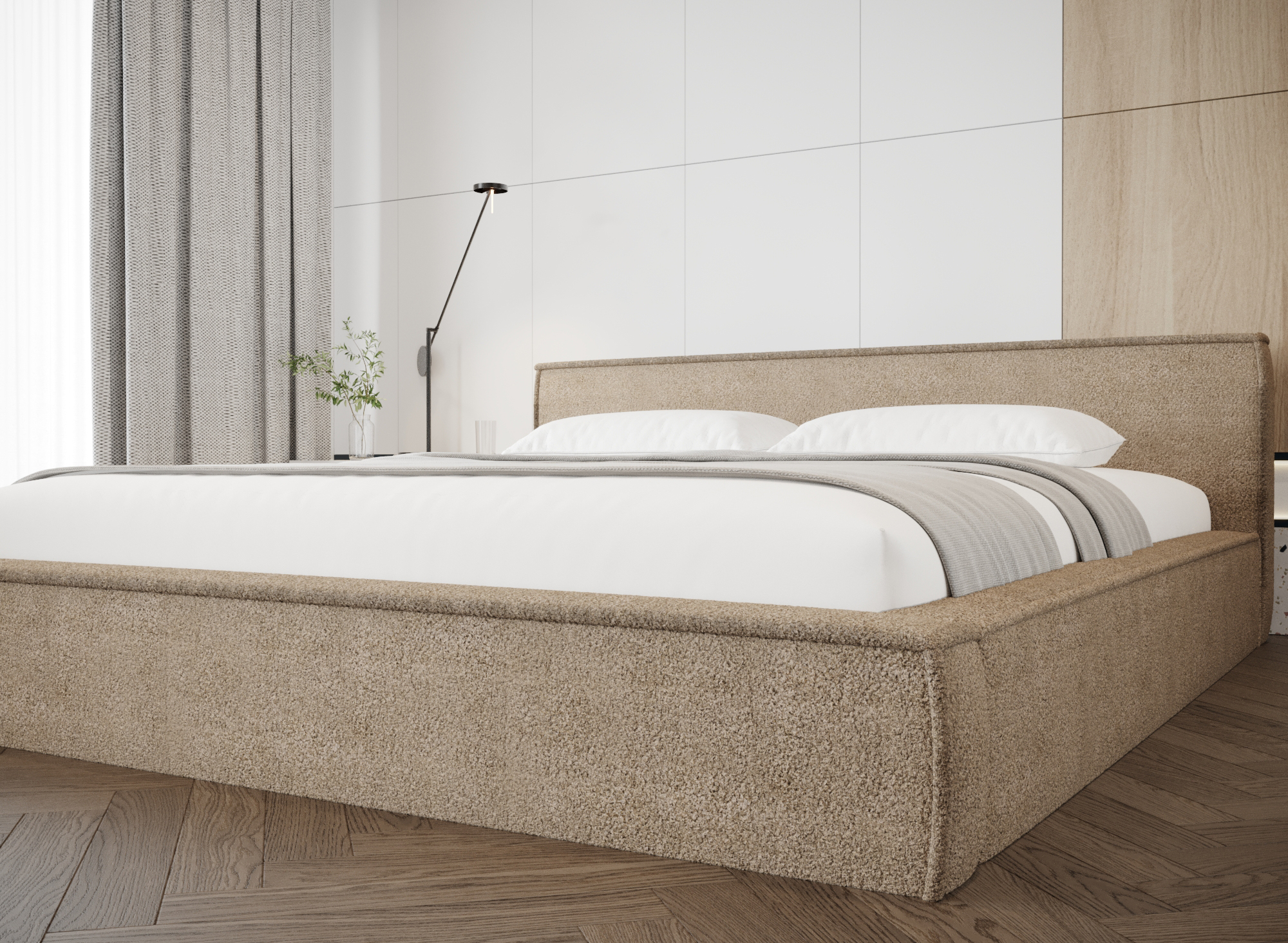 Storage bed met MDF frame 160x200cm Boucle beige