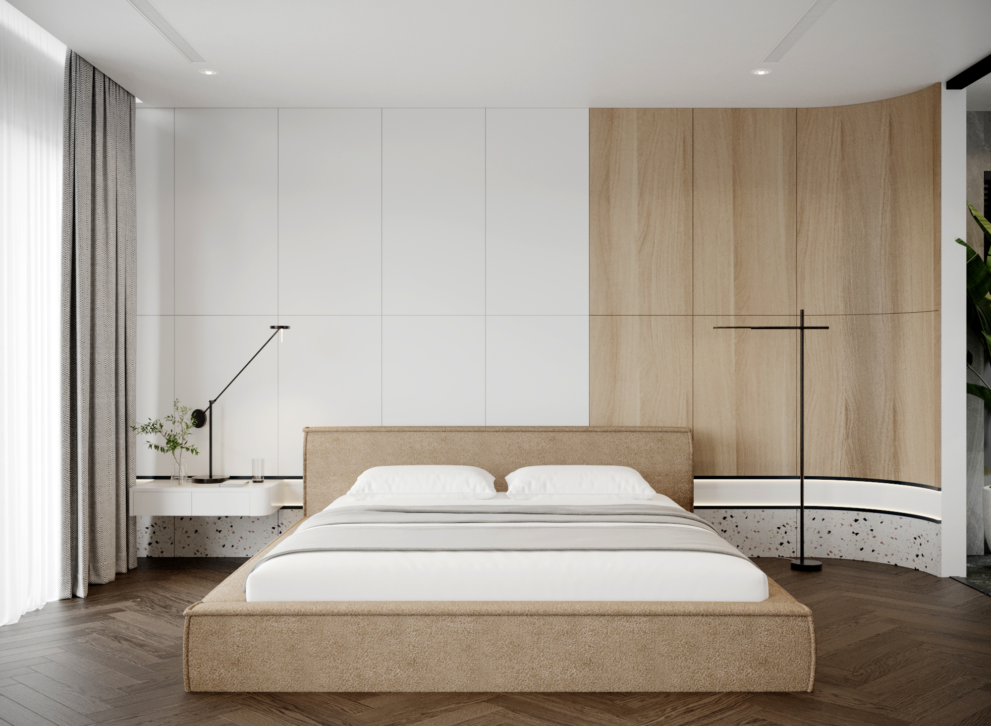 Storage bed met MDF frame 160x200cm Boucle beige