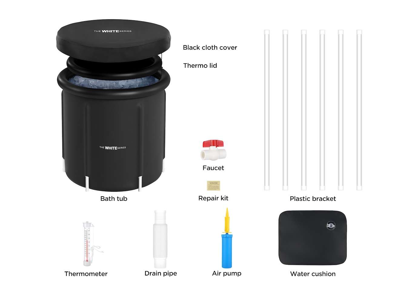 The White series - Opvouwbaar ijsbad - Extra groot - Met thermometer en deksel - 300 Liter