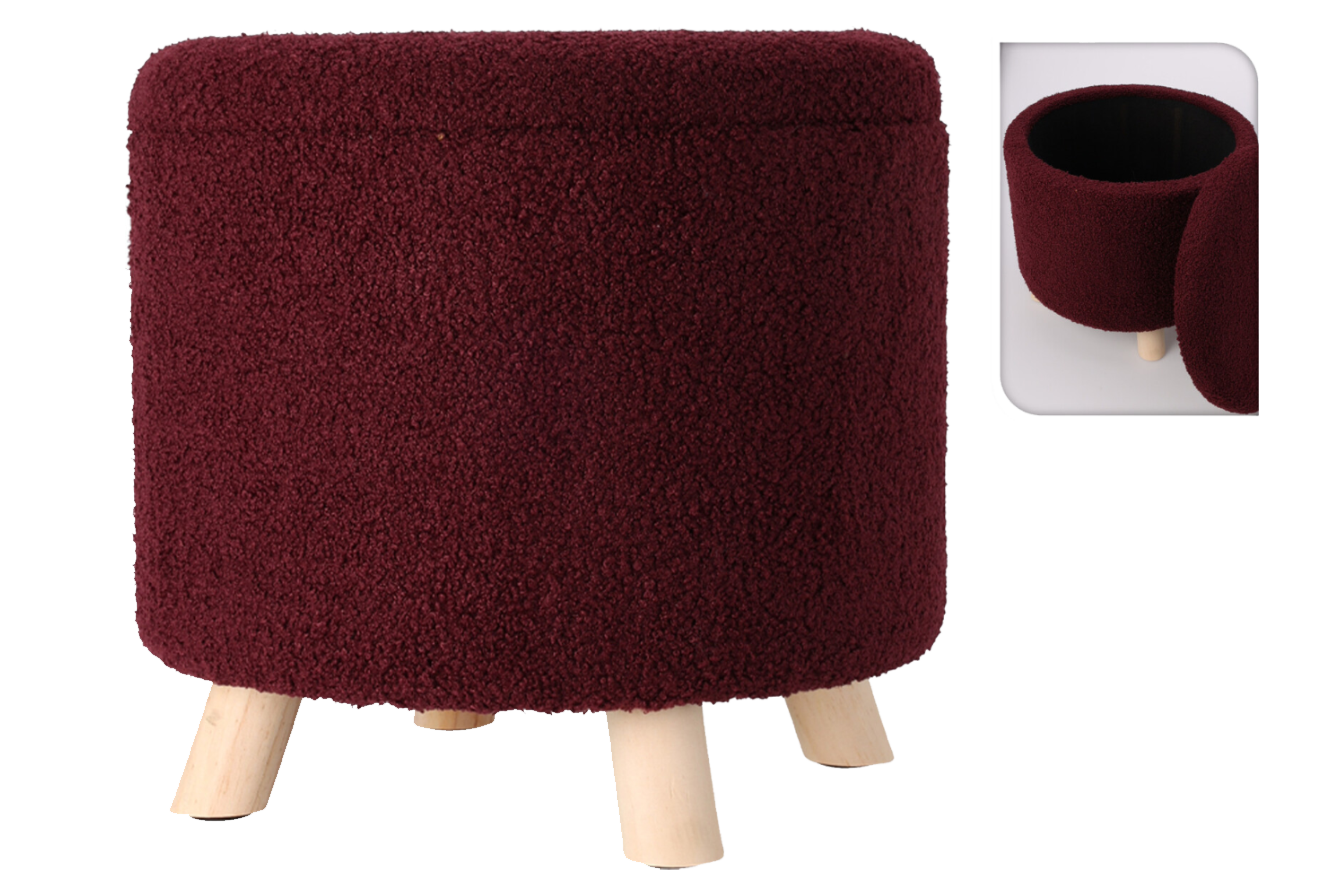 Trendy Kruk met Opbergruimte - Rode/Wine Stof