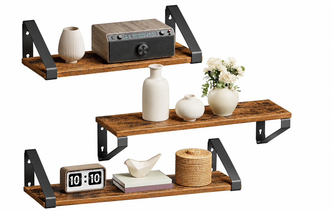 Wandplank vintage design, zwevende planken, set van 3