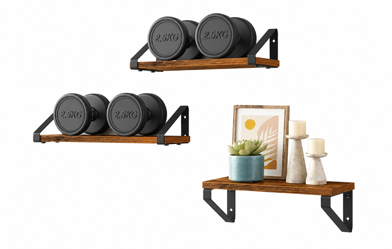 Wandplank vintage design, zwevende planken, set van 3