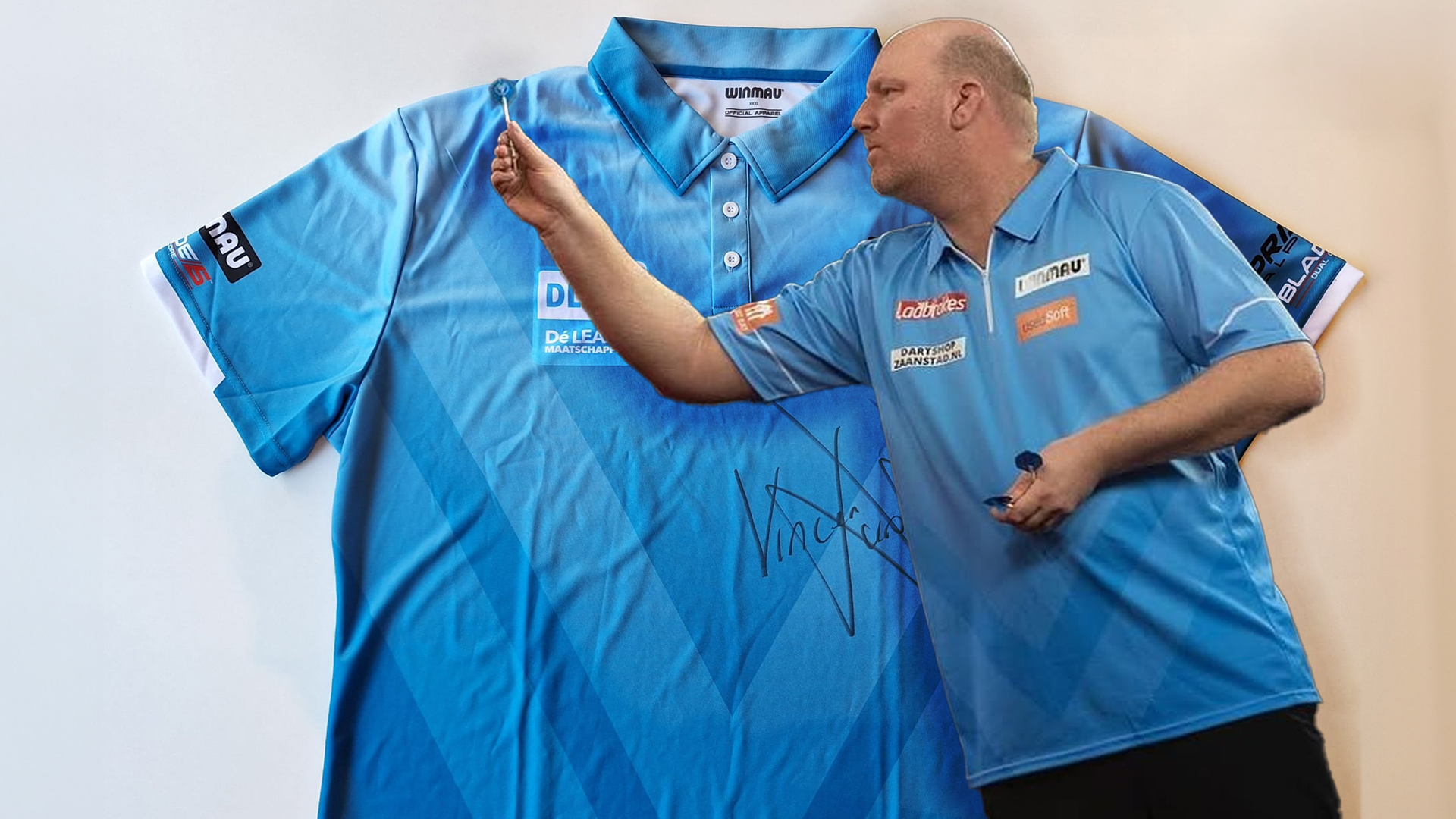 Radio 10 voor Alpe d’HuZes: Gedragen en gesigneerd dartshirt van Vincent van der Voort 
