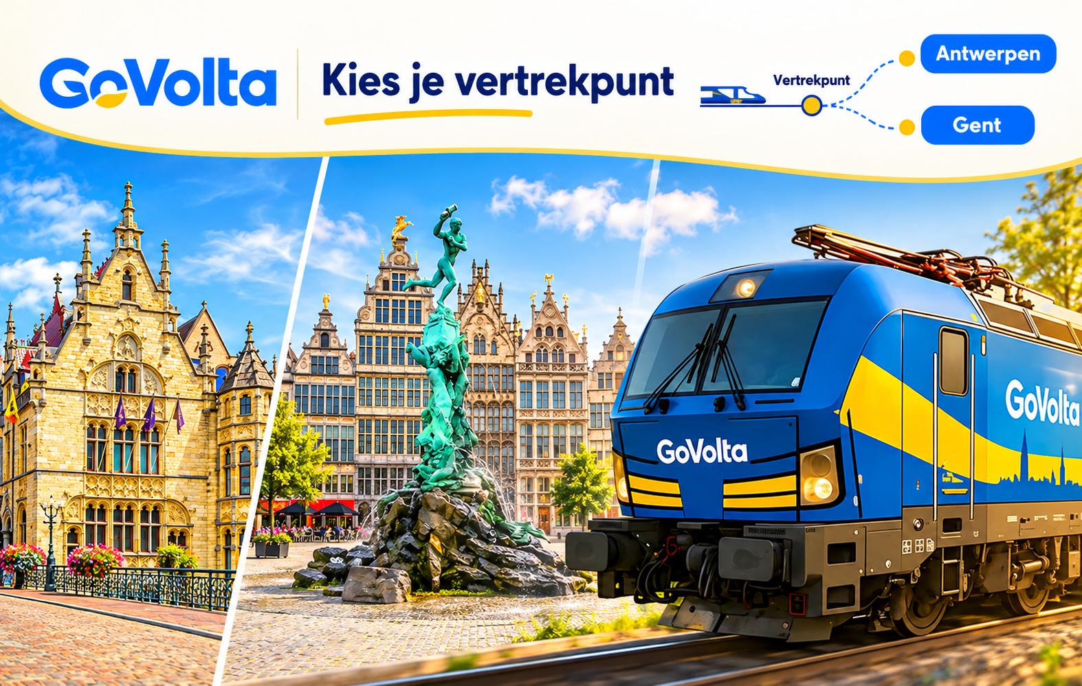 GoVolta-treinretour naar Antwerpen of Gent (1 persoon)