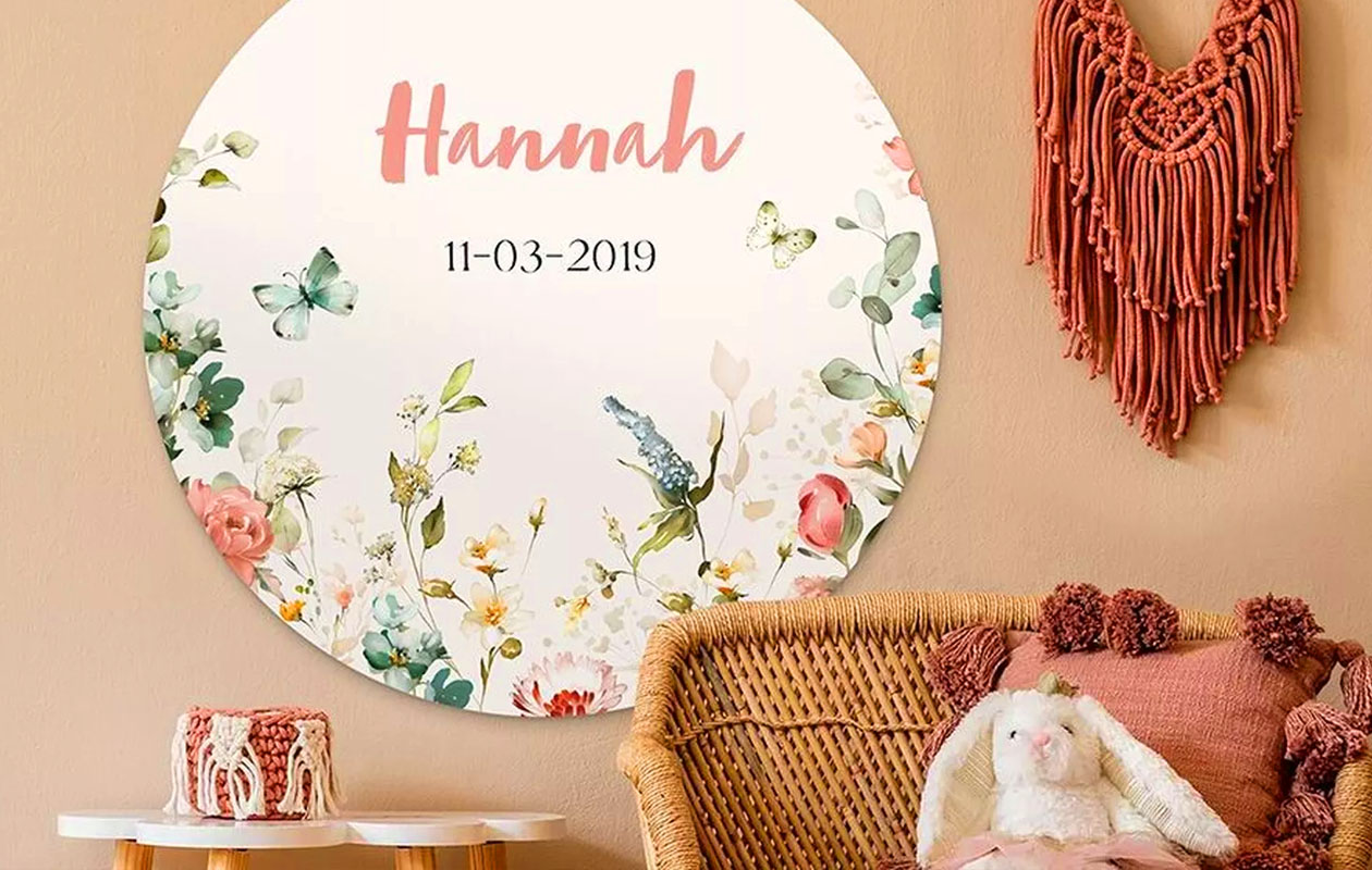 Ontvang €34,95 korting op een gepersonaliseerde geboortecirkel (ø 20 cm)